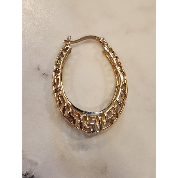 Sterling Silver Gold-Tone Greek Key Hoop Earrings - Picture 5 of 5